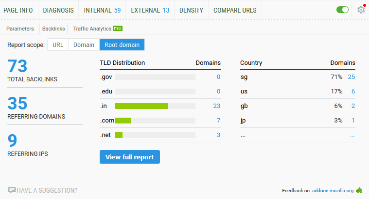 SEOquake Advanced Backlink Report